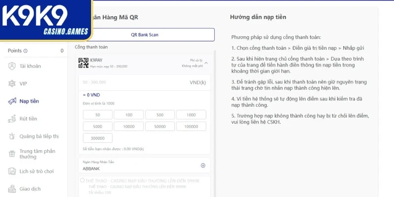 Chọn kênh nạp tiền K9K9