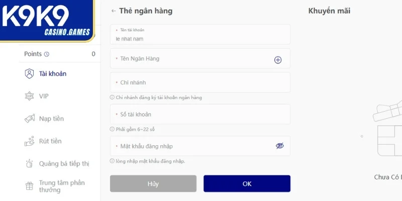 Rút tiền K9K9 bằng tài khoản ngân hàng